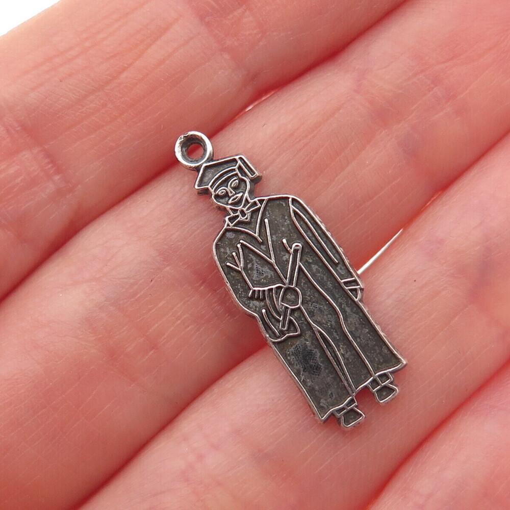 DANECRAFT 925 Sterling Silver Vintage Graduation Oxidized Charm Pendant